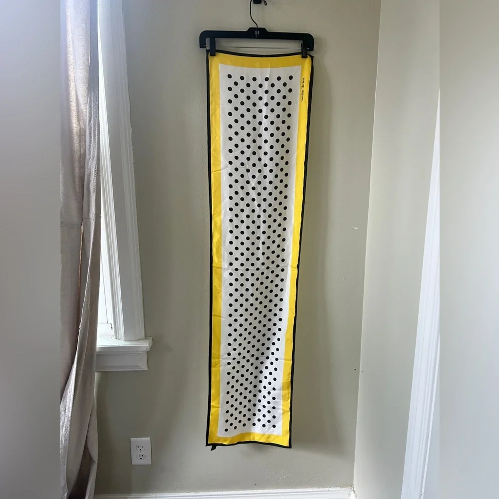 Carolina Herrera Yellow and Black Polka Dot Scarf - Picture 1 of 5
